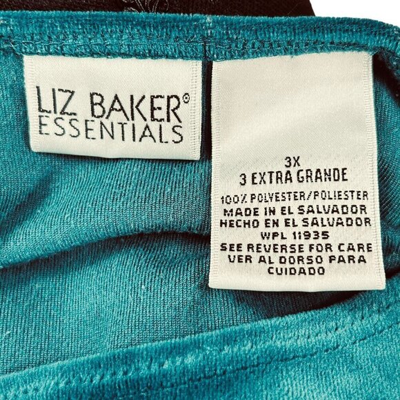 Liz Baker Essentials Teal Blue Velvet Long Sleeve Round Neck Top Size 3X - Picture 4 of 7